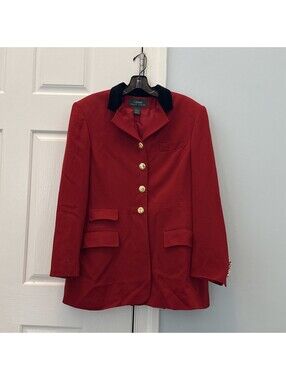 Vintage Ralph Lauren Red Riding Blazer, Velvet Collar, Size 12 Or large
